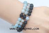 CGB7642 8mm black lava & amazonite gemstone mala stretchy bracelets