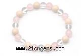 CGB8007 8mm white crystal, rose quartz & white fossil jasper beaded stretchy bracelets