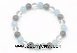 CGB8012 8mm aquamarine, labradorite & white crystal beaded stretchy bracelets