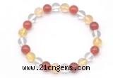 CGB8017 8mm citrine, white crystal & red agate beaded stretchy bracelets