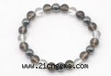 CGB8023 8mm smoky quartz, white crystal & hematite beaded stretchy bracelets