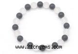 CGB8044 8mm matte white crystal & matte black agate beaded stretchy bracelets