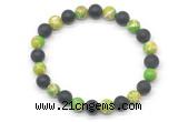 CGB8055 8mm green sea sediment jasper & matte black agate beaded stretchy bracelets