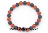 CGB8056 8mm red agate & matte black agate beaded stretchy bracelets