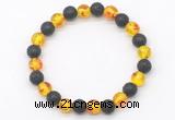 CGB8059 8mm synthetic amber & black lava beaded stretchy bracelets