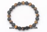 CGB8061 8mm yellow tiger eye & black lava beaded stretchy bracelets