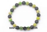 CGB8064 8mm green sea sediment jasper & black lava beaded stretchy bracelets