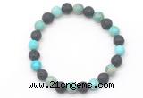 CGB8065 8mm blue sea sediment jasper & black lava beaded stretchy bracelets