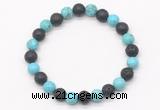 CGB8066 8mm blue howlite & black lava beaded stretchy bracelets