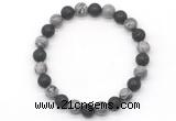 CGB8075 8mm grey picture jasper & black lava beaded stretchy bracelets