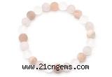 CGB8083 8mm matte white crystal, rose quartz & sunstone beaded stretchy bracelets