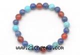 CGB8092 8mm lapis lazuli, blue howlite & red agate beaded stretchy bracelets