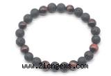 CGB8095 8mm black lava, matte black agate & red tiger eye beaded stretchy bracelets