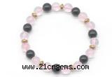 CGB8100 8mm rose quartz, black obsidian & hematite power beads bracelet