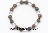 CGB8118 8mm bronzite, white crystal & hematite power beads bracelet