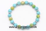 CGB8125 8mm blue howlite, blue sea sediment jasper & hematite power beads bracelet