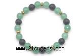 CGB8131 8mm green aventurine, black lava & hematite power beads bracelet