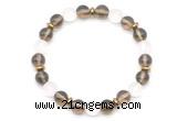 CGB8142 8mm smoky quartz, matte white crystal & hematite power beads bracelet