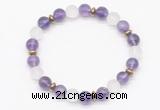 CGB8143 8mm amethyst, matte white crystal & hematite power beads bracelet