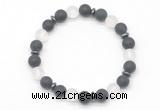 CGB8144 8mm matte black agate, white crystal & hematite power beads bracelet