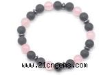 CGB8146 8mm matte black agate, rose quartz & hematite power beads bracelet