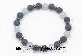 CGB8147 8mm matte black agate, aquamarine & hematite power beads bracelet