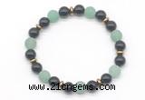 CGB8151 8mm black agate, matte green aventurine & hematite power beads bracelet