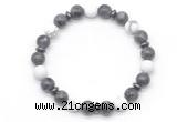 CGB8153 8mm black labradorite, matte white howlite & hematite power beads bracelet