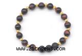 CGB8166 8mm red tiger eye & black lava beaded stretchy bracelets