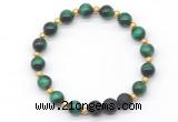 CGB8168 8mm green tiger eye & black lava beaded stretchy bracelets