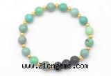 CGB8171 8mm grass agate & black lava beaded stretchy bracelets