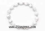 CGB8205 8mm matte white howlite & white lava beaded stretchy bracelets