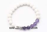 CGB8279 8mm white lava & amethyst beaded mala stretchy bracelets