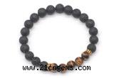 CGB8286 8mm black lava & grade AA yellow tiger eye beaded mala stretchy bracelets