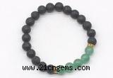 CGB8288 8mm black lava & green aventurine beaded mala stretchy bracelets