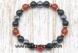 CGB8341 8mm red agate, black onyx & hematite energy bracelet