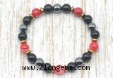 CGB8348 8mm red banded agate, black onyx & hematite energy bracelet