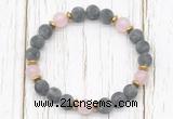 CGB8422 8mm matte black labradorite, rose quartz & hematite power beads bracelet