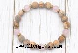 CGB8425 8mm matte picture jasper, rose quartz & hematite power beads bracelet