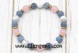 CGB8431 8mm matte dumortierite, white howlite, rose quartz & hematite power beads bracelet