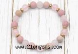 CGB8435 8mm matte pink wooden jasper, rose quartz & hematite power beads bracelet