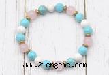 CGB8438 8mm blue howlite, white howlite, rose quartz & hematite power beads bracelet