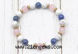 CGB8440 8mm white howlite, lapis lazuli, rose quartz & hematite power beads bracelet