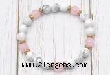 CGB8450 8mm white howlite, rose quartz & hematite power beads bracelet