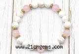 CGB8451 8mm white howlite turquoise, rose quartz & hematite power beads bracelet