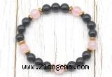 CGB8459 8mm black onyx, rose quartz & hematite power beads bracelet