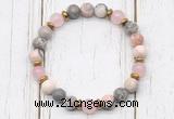 CGB8462 8mm pink zebra jasper, rose quartz & hematite power beads bracelet