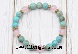 CGB8465 8mm blue sea sediment jasper, rose quartz & hematite power beads bracelet