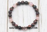 CGB8471 8mm red tiger eye, rose quartz & hematite power beads bracelet