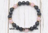 CGB8475 8mm black lava, blue tiger eye, rose quartz & hematite power beads bracelet